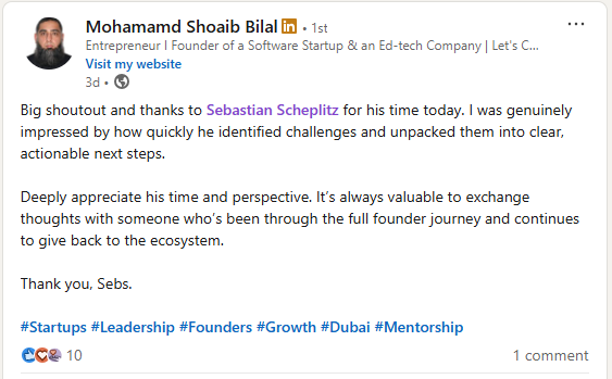 Mohamamd Shoaib Bilal: I was genuinely impressed by how quickly he identified challenges and unpacked them into clear, actionable next steps.